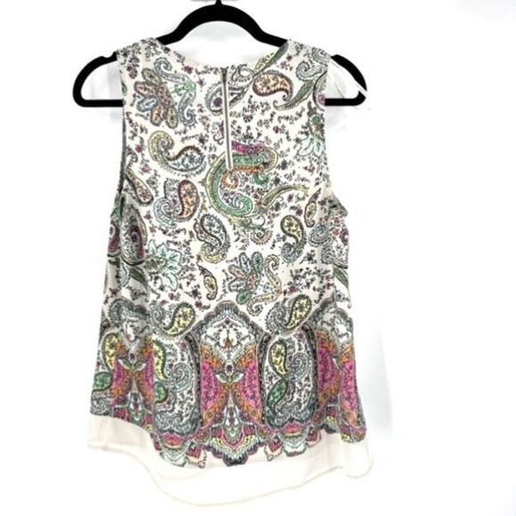 Daniel Rainn Women Sleeveless Paisley Floral Colorful Chiffon Blouse Medium Whit - Picture 4 of 16